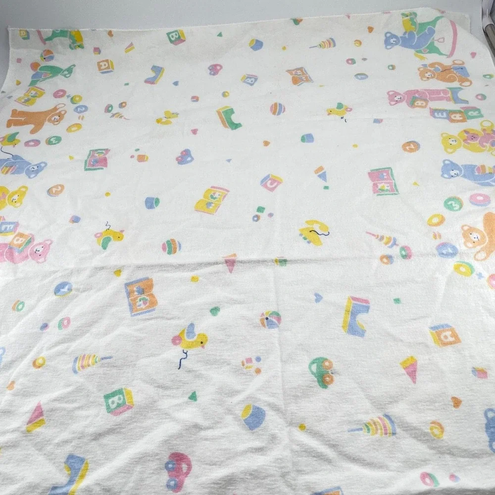 Vtg Baby Receiving Swaddling Blankets Set of 3 Cotton Teddy Bear Bunny USA